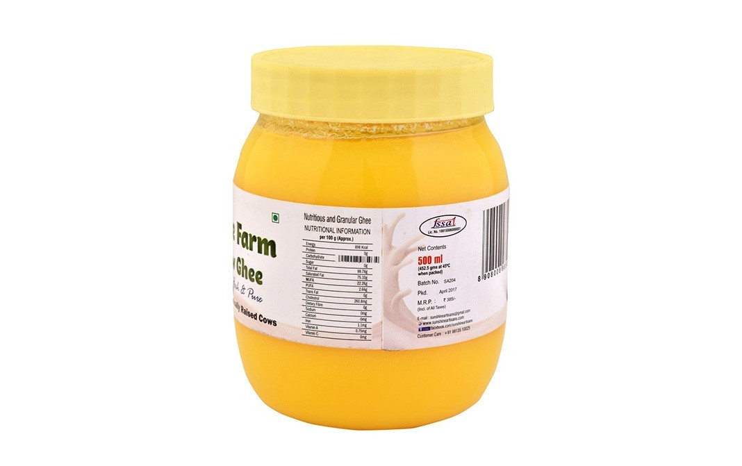 Sunshine Farm Artisan Cow Ghee (Fresh & Pure)    Plastic Jar  500 millilitre